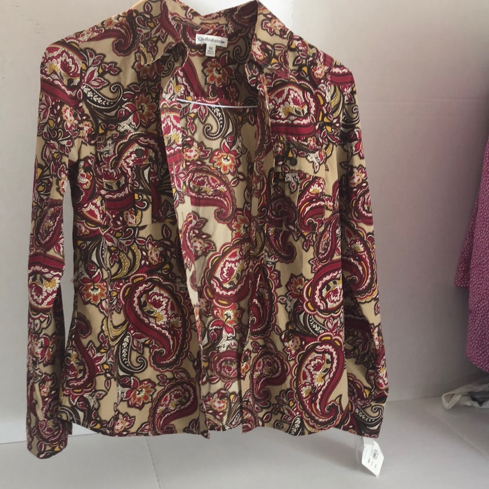 NEW Croft & barrow Shirt long sleeve button down pockets XS paisley NWT